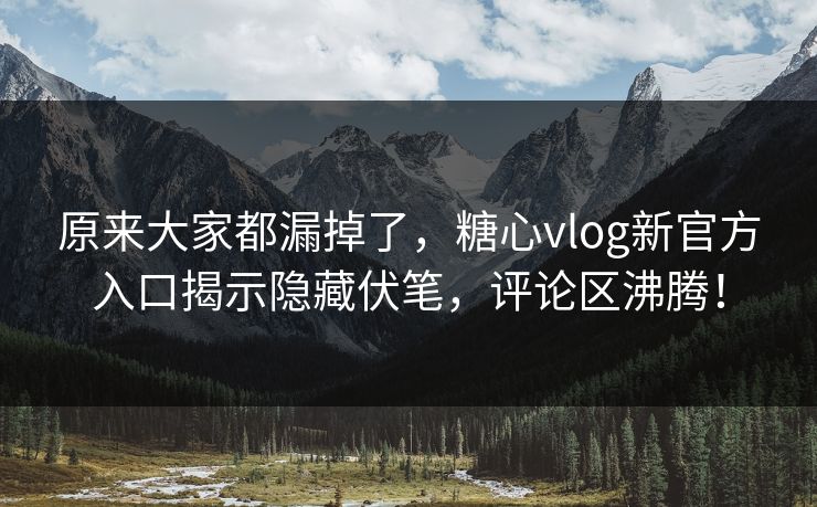 原来大家都漏掉了，糖心vlog新官方入口揭示隐藏伏笔，评论区沸腾！