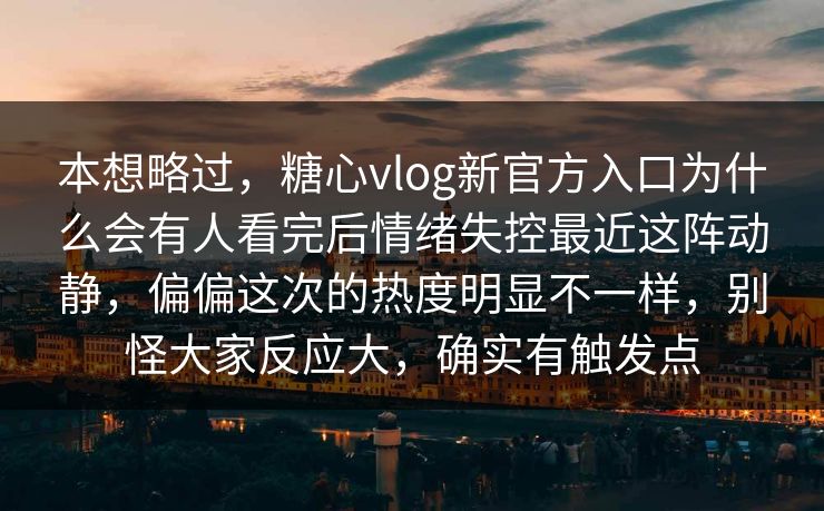 本想略过，糖心vlog新官方入口为什么会有人看完后情绪失控最近这阵动静，偏偏这次的热度明显不一样，别怪大家反应大，确实有触发点